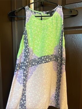 J. Crew Lime Green, Lavender & Navy Floral Panelled Sleeveless Top